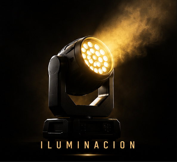 Foco de iluminación de escenario montado en un truss